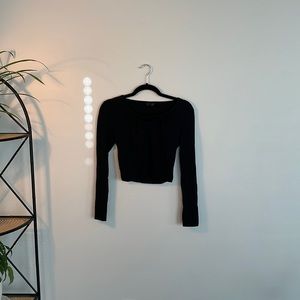 Top Shop Black Tie Long Sleeve Crop Top